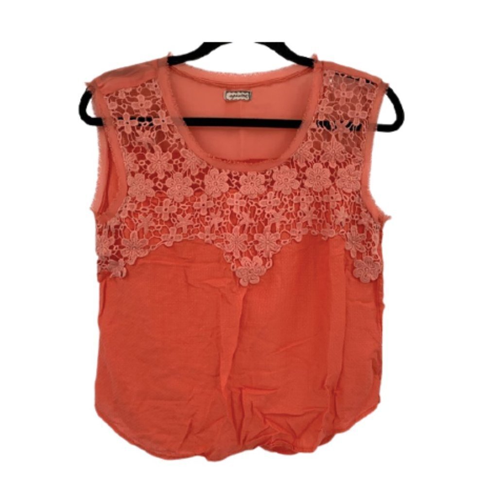 EYESHADOW Flowy Top Floral Lace Coral Orange Tank